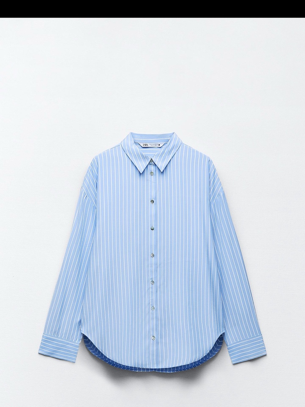 Zara Blue and White Vertical-Stripe Shirt- oversized
